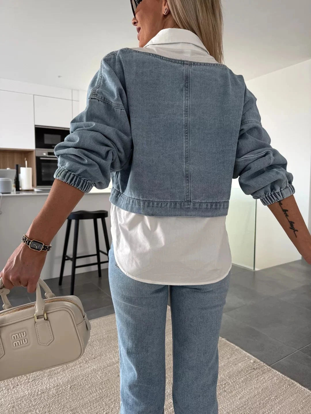 Casual Cropped Denim Sweatshirt