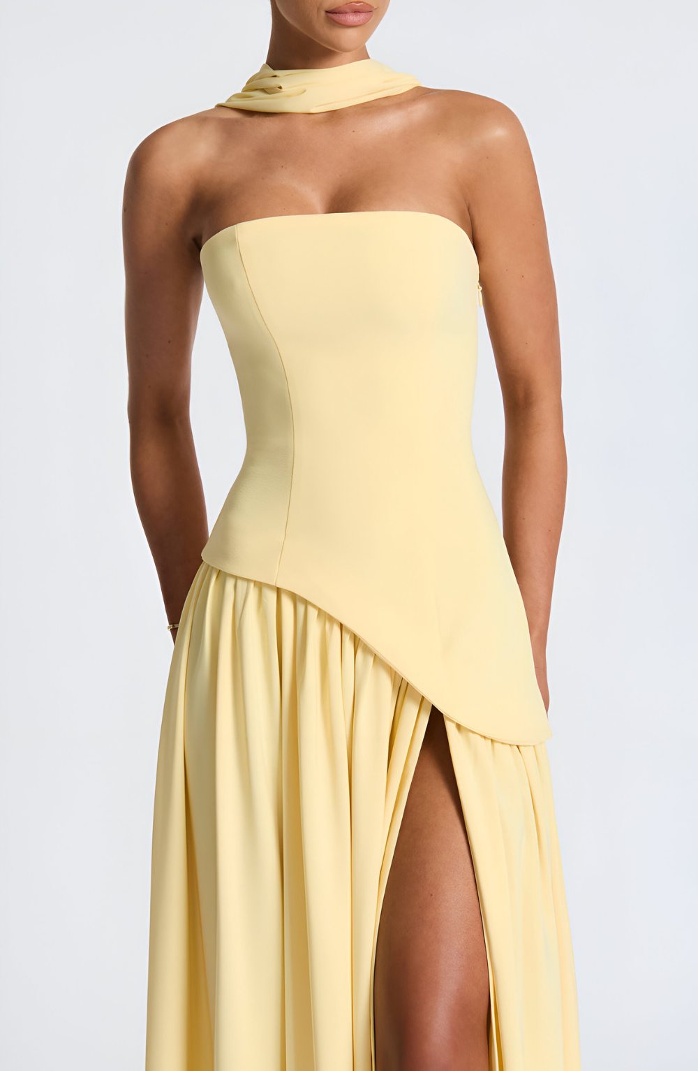 Isaline – Strapless Chiffon Contrast Maxi Dress