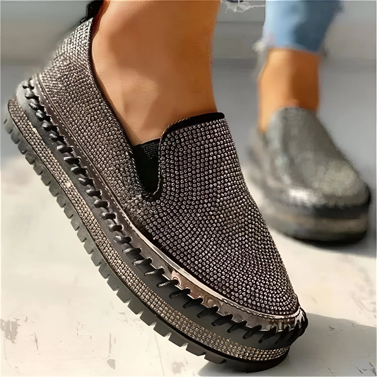 Marcelline – Rhinestone Platform Slip-On Sneakers