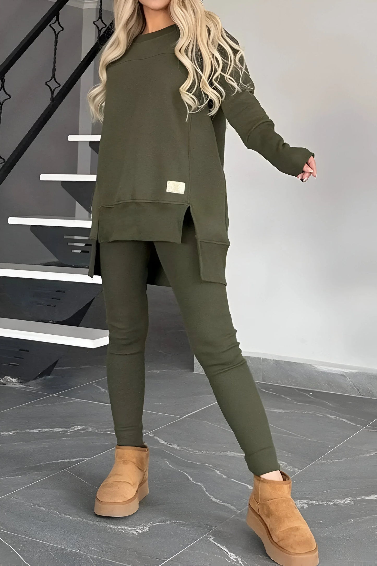 Marie - Slit High-Low Sweatshirt & Bodycon Pants Set