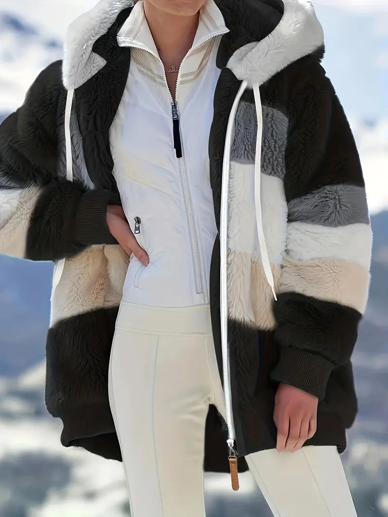 Elina - Color Block Teddy Jacket