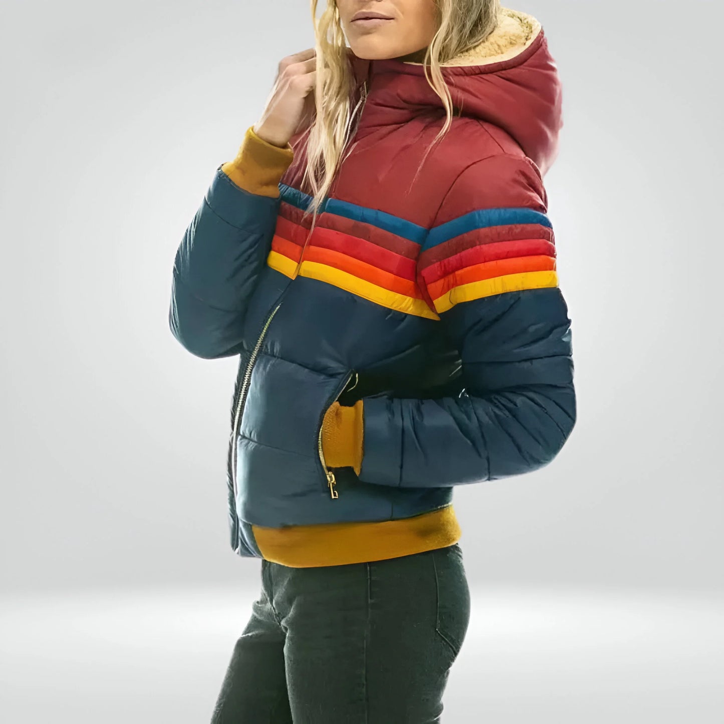 Leana – Sporty Striped Puffer Hoodie