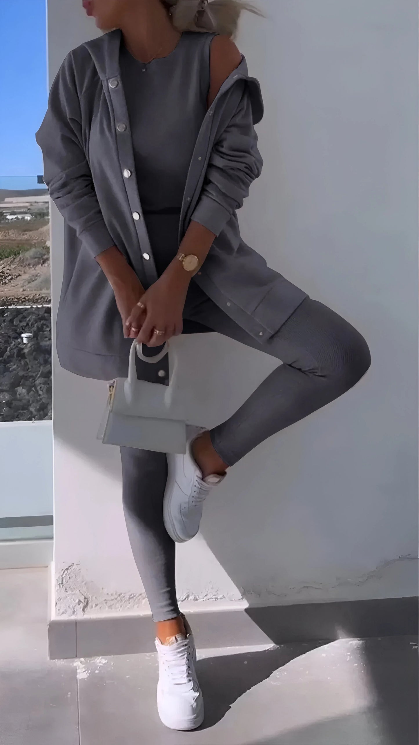Fanny - Casual Hooded Cardigan Three-Piece Set