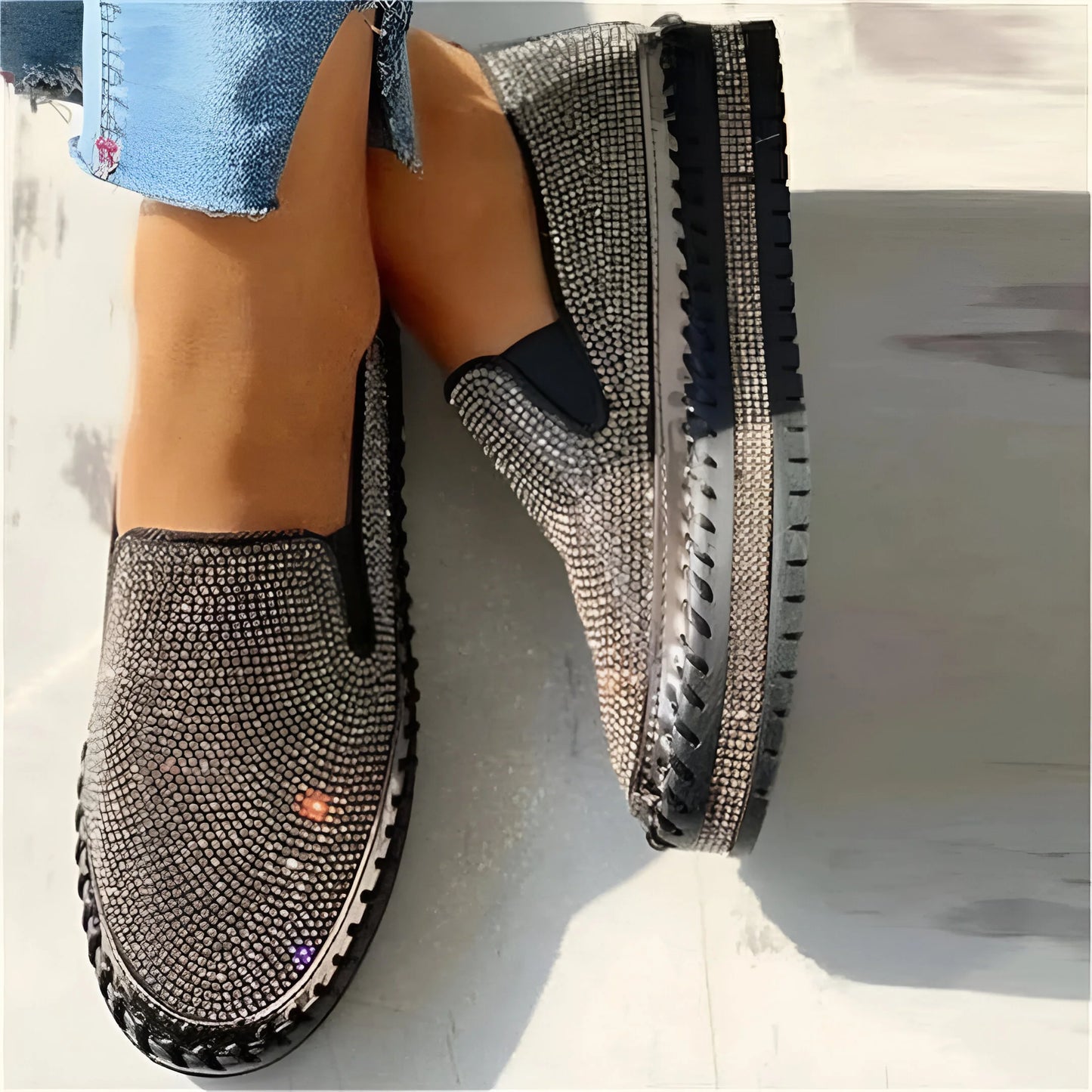 Marcelline – Rhinestone Platform Slip-On Sneakers