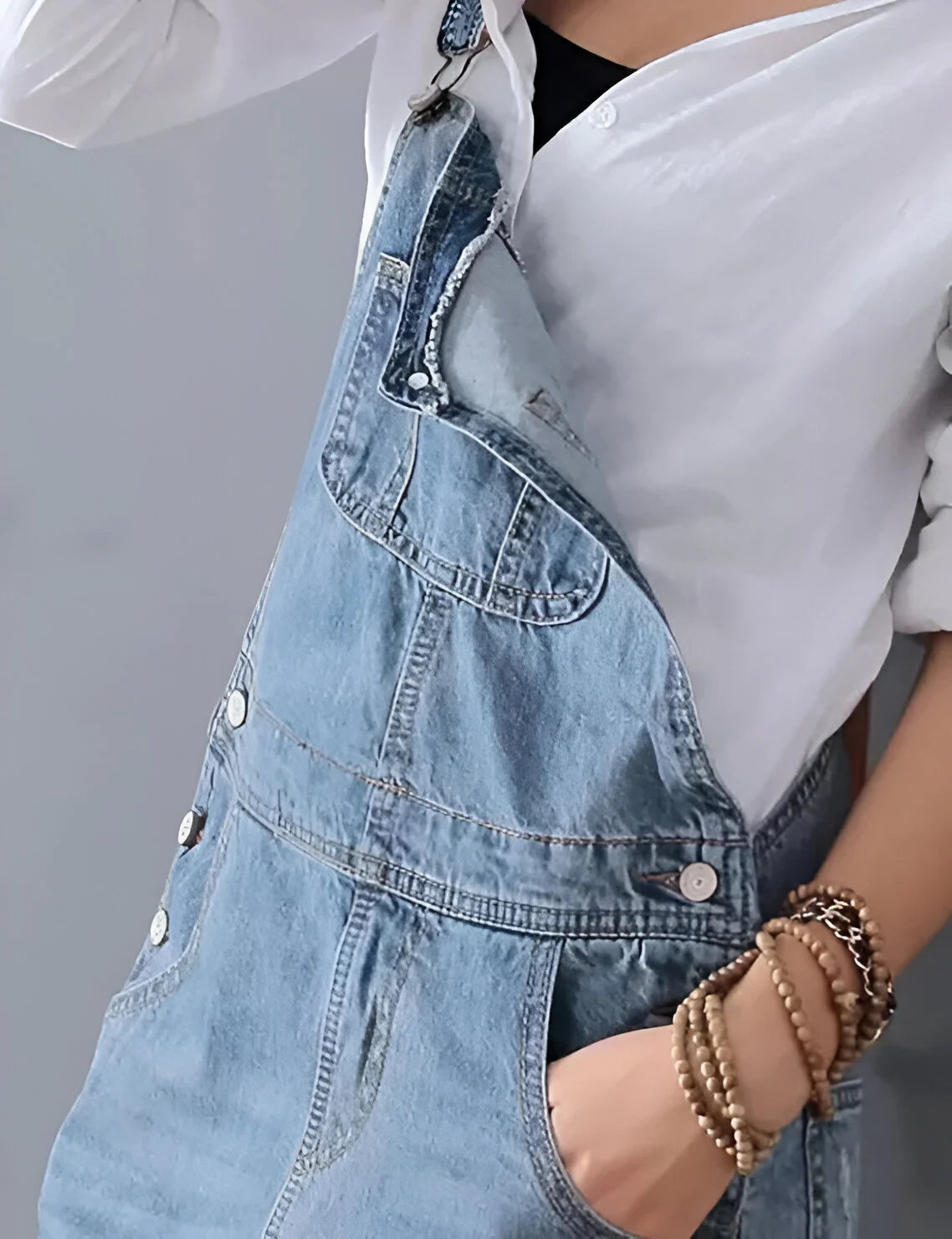 Aurélie - Women's Distressed Denim Overall Dress