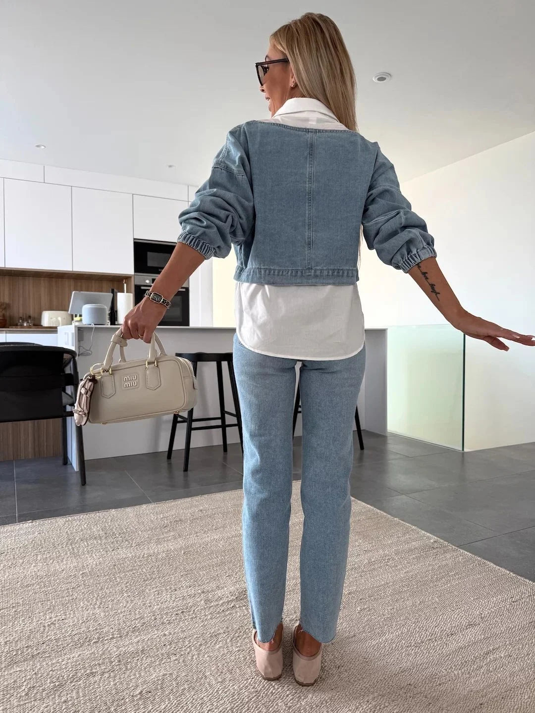 Casual Cropped Denim Sweatshirt