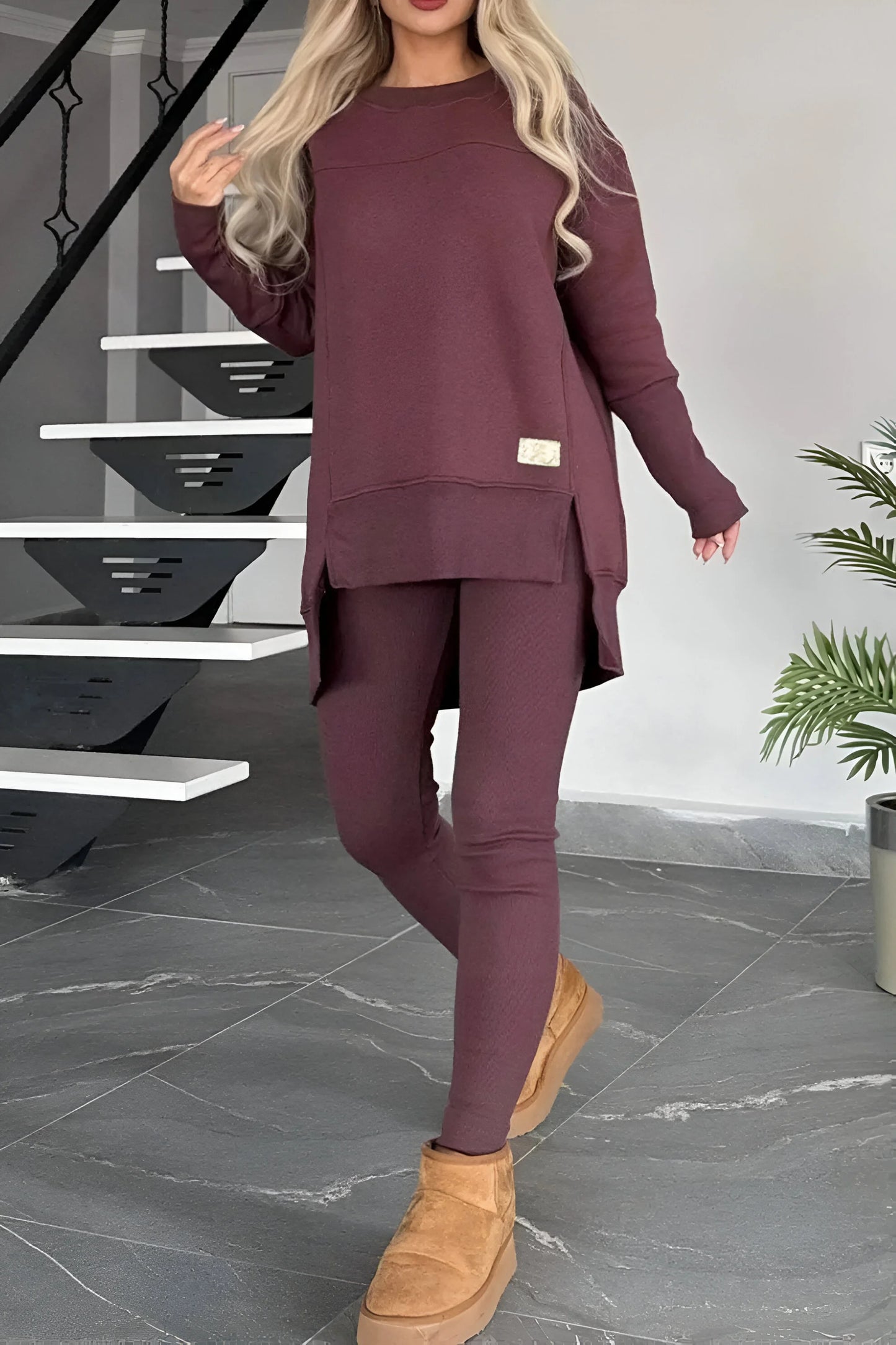 Marie - Slit High-Low Sweatshirt & Bodycon Pants Set