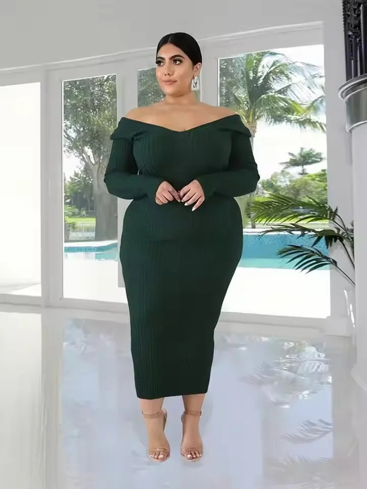 Chloé Off-Shoulder Ribbed Midi Sweater Dress