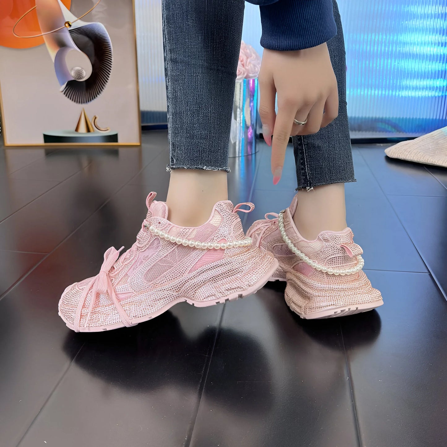 Alice - Crystal Embellished Mesh Sneakers