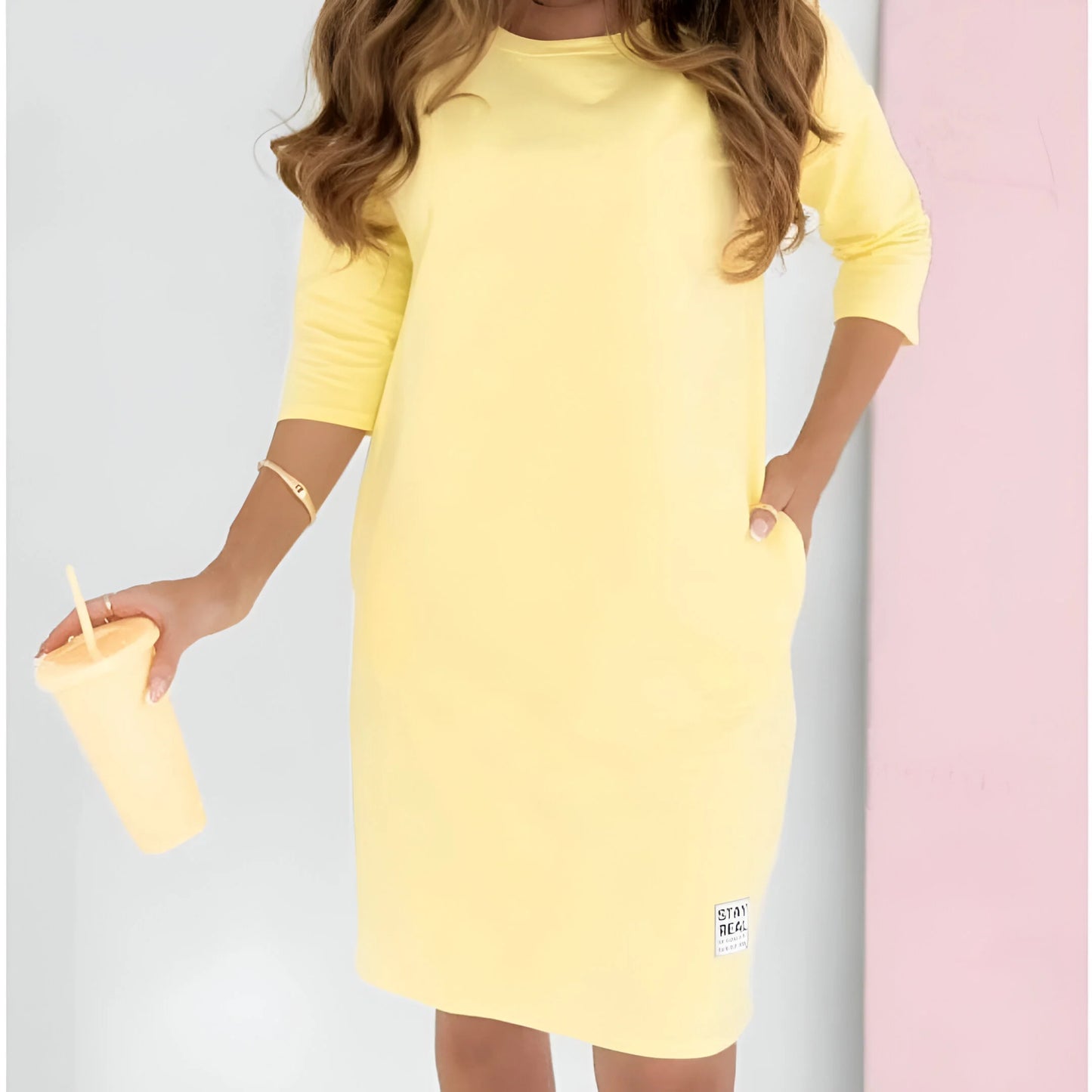 Camille – Round Neck 3/4 Sleeve Pocket Dress