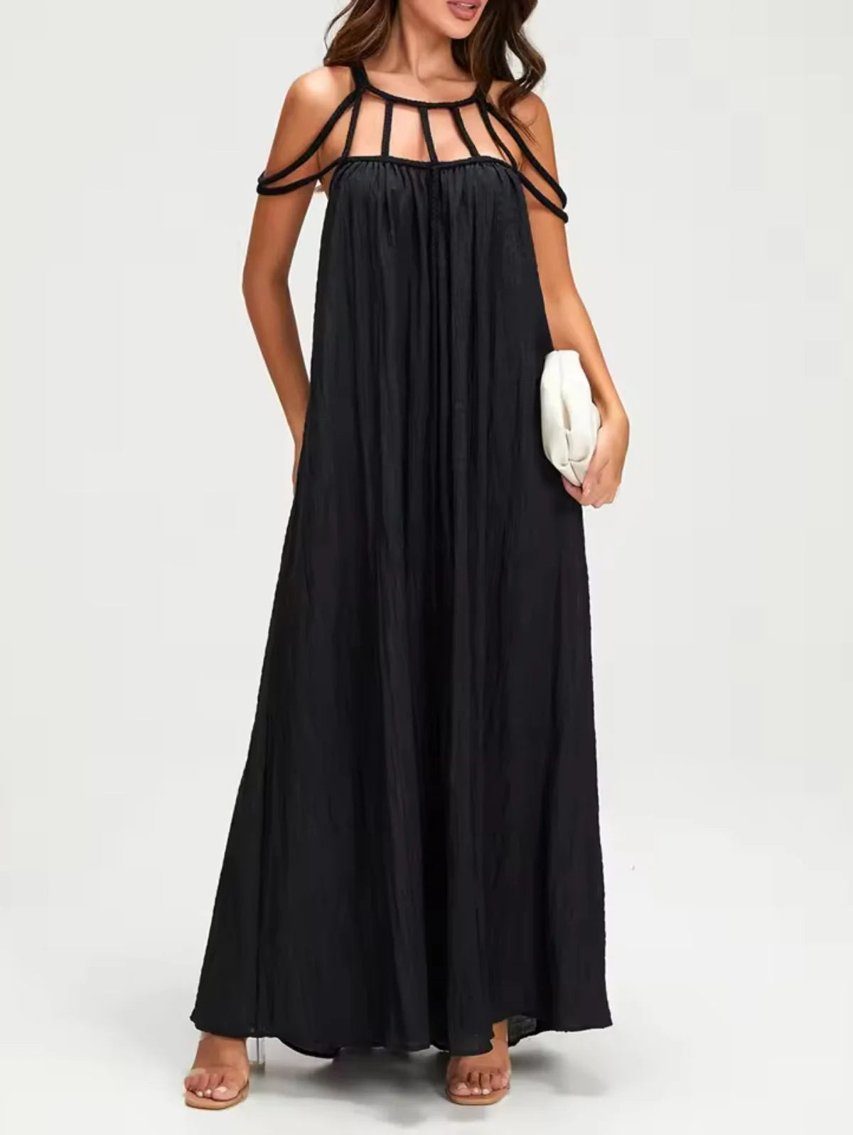 Monique - Linen Blend Draped Braided Maxi Cover-Up
