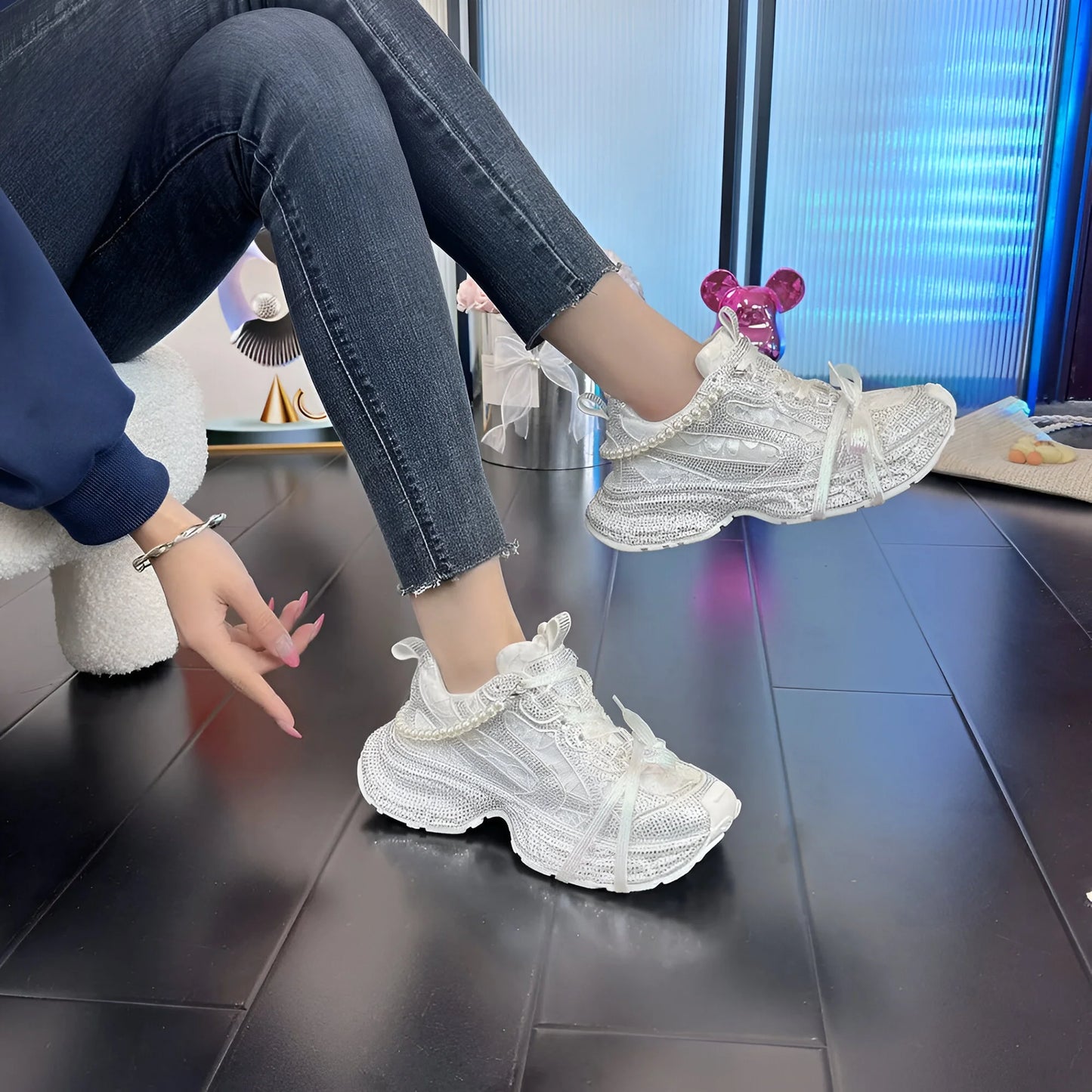 Alice - Crystal Embellished Mesh Sneakers