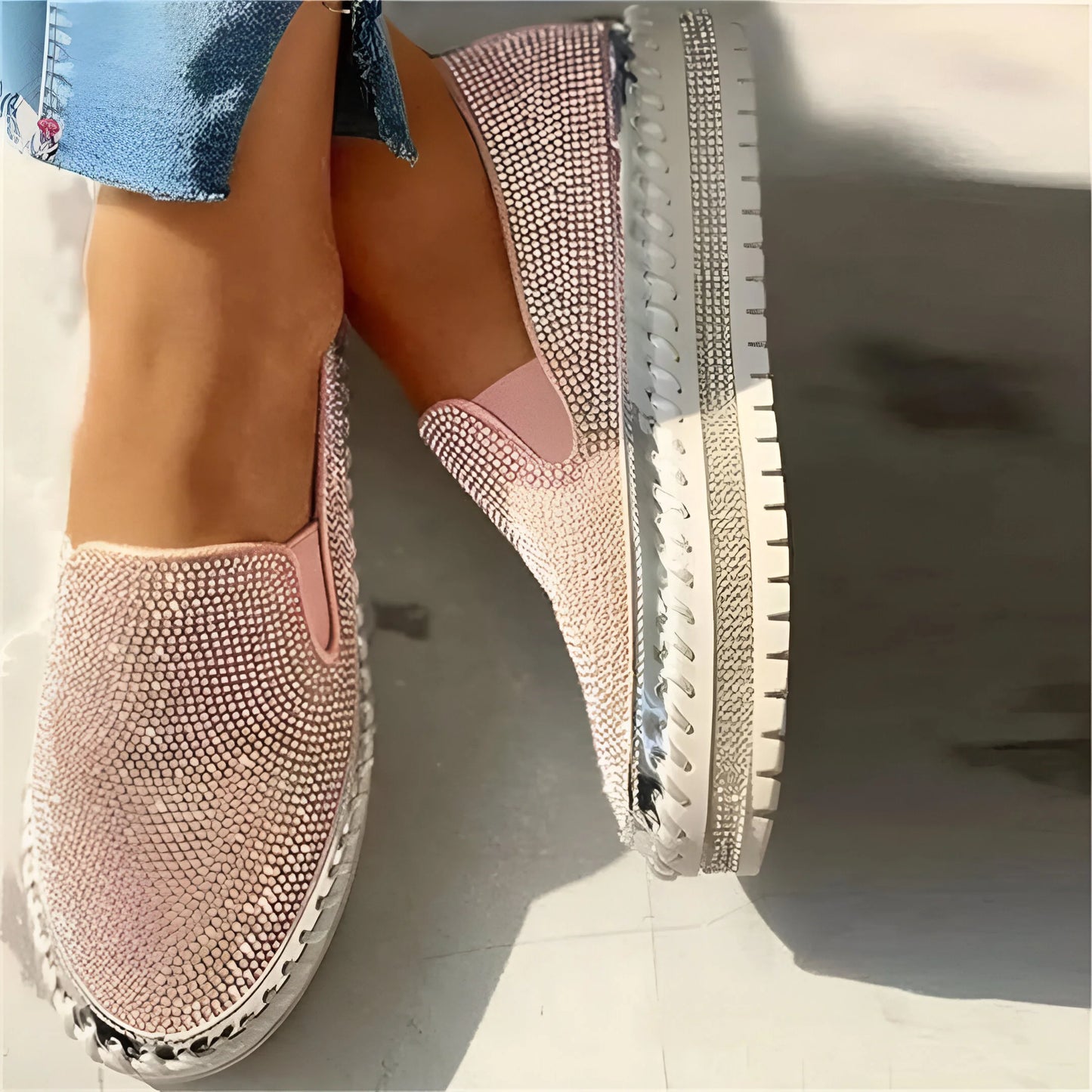 Marcelline – Rhinestone Platform Slip-On Sneakers