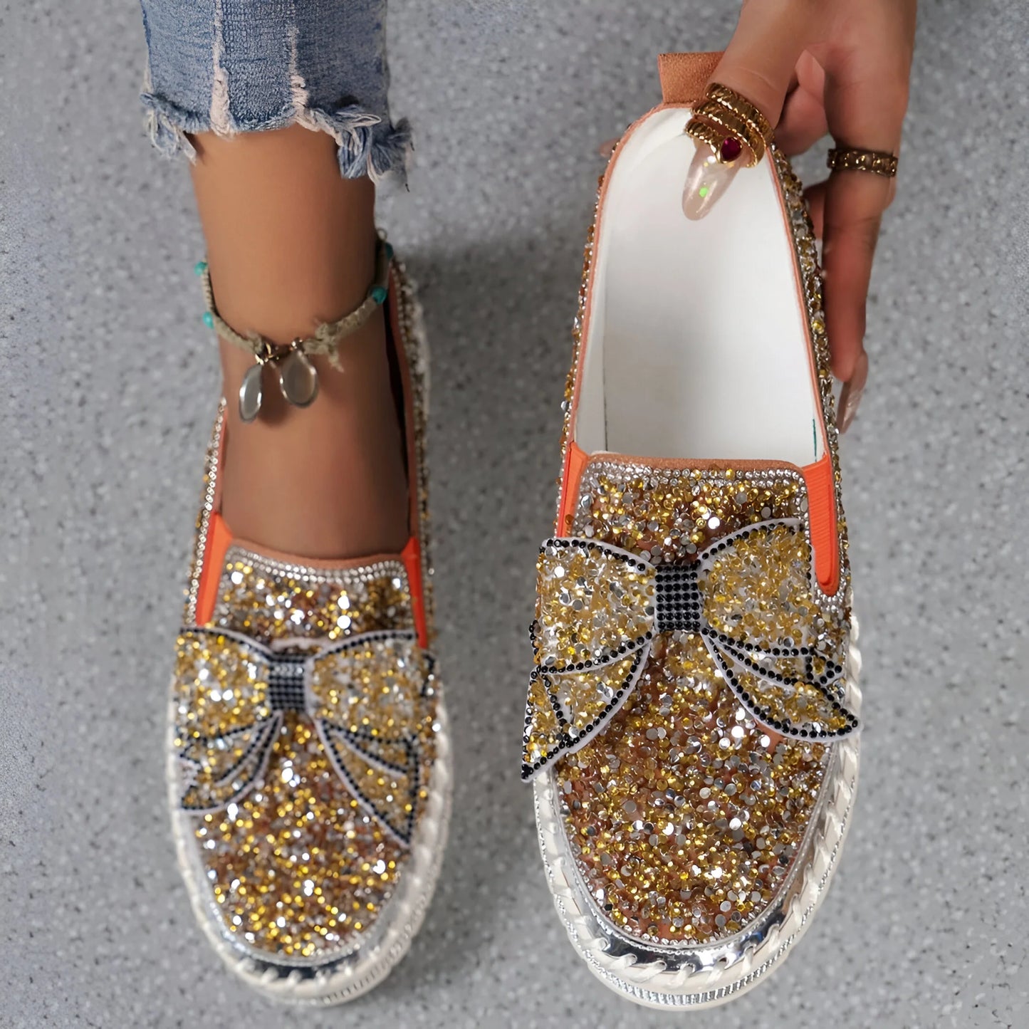 Isabeau – Rhinestone Bow Embellished Casual Loafers