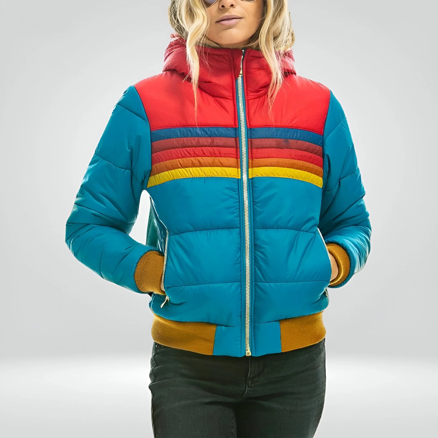 Leana – Sporty Striped Puffer Hoodie