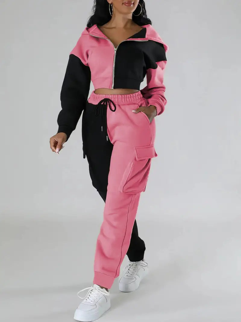 Włodzimira - Color Block Casual Two-Piece Set