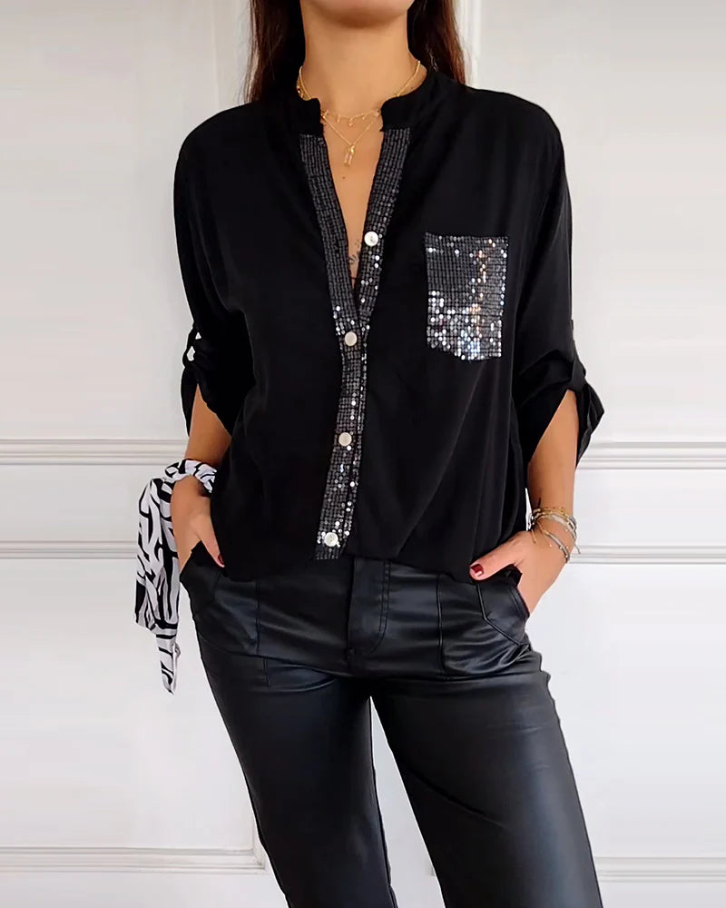Isabelle – Casual Brick Print Shirt with Sequin
