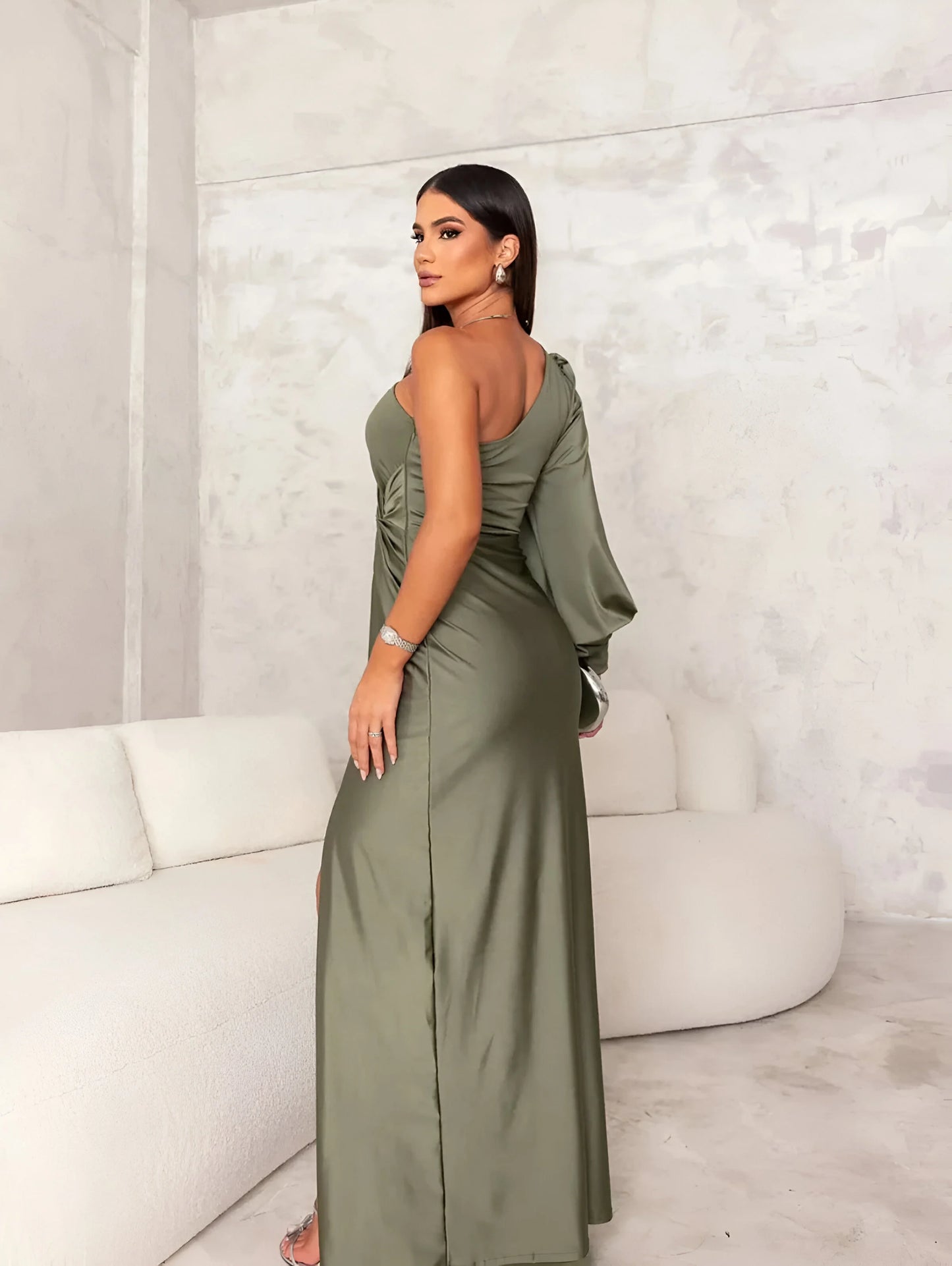 Mireille - One-Shoulder Side Slit Evening Dress
