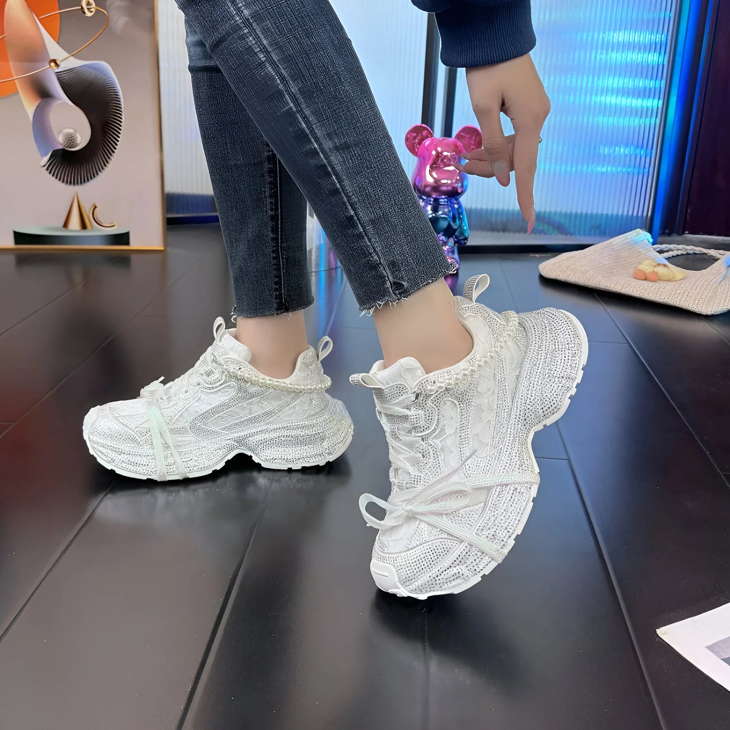Alice - Crystal Embellished Mesh Sneakers