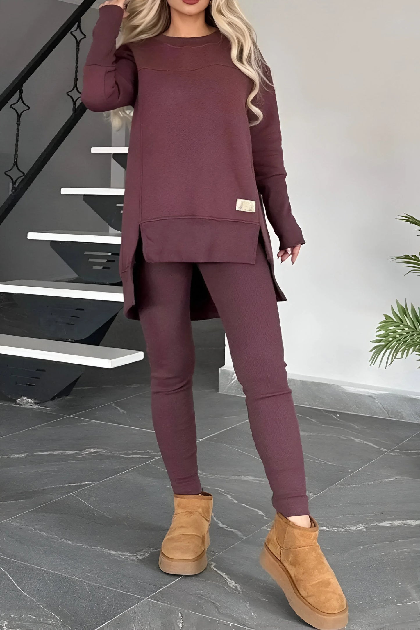 Marie - Slit High-Low Sweatshirt & Bodycon Pants Set