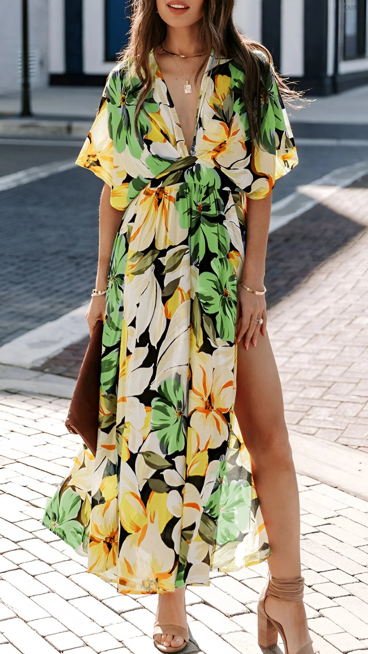 Alizée - Bohemian Deep V-Neck Floral Maxi Dress