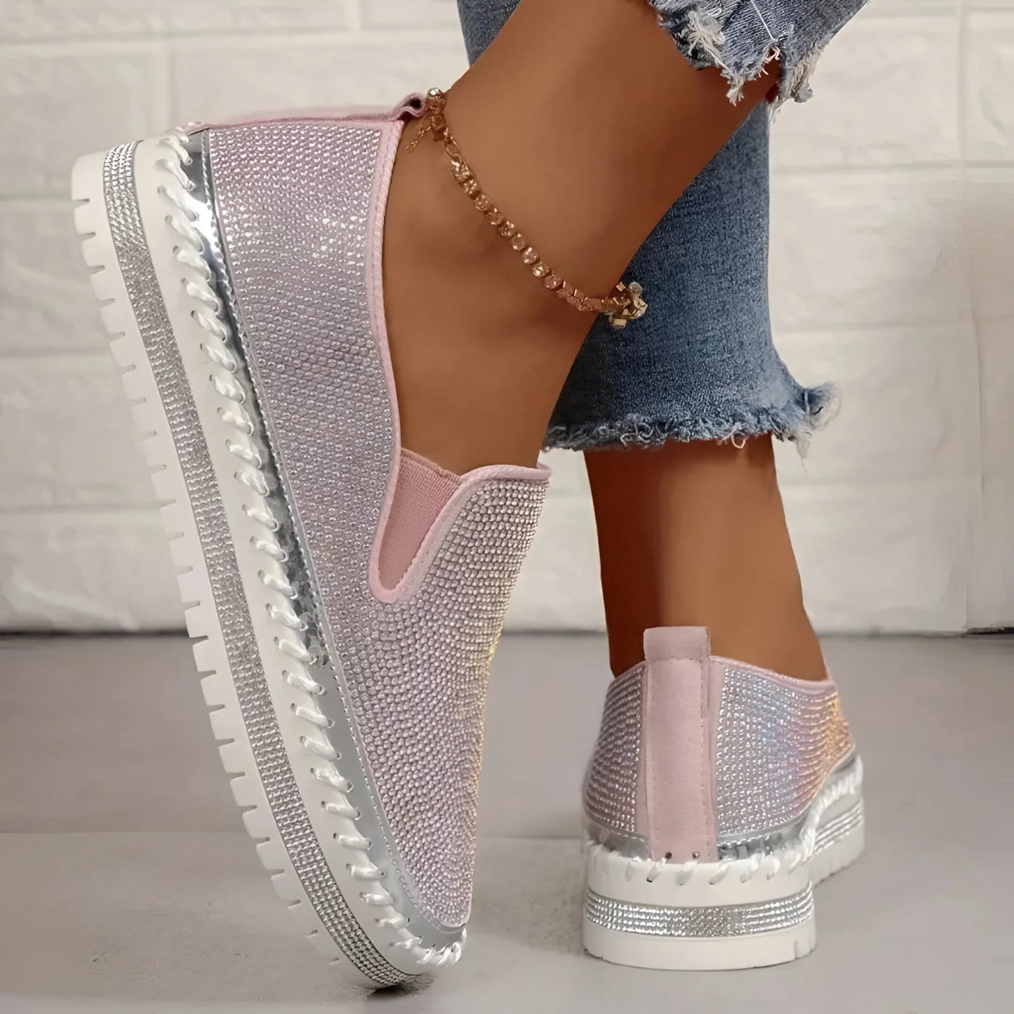 Marcelline – Rhinestone Platform Slip-On Sneakers