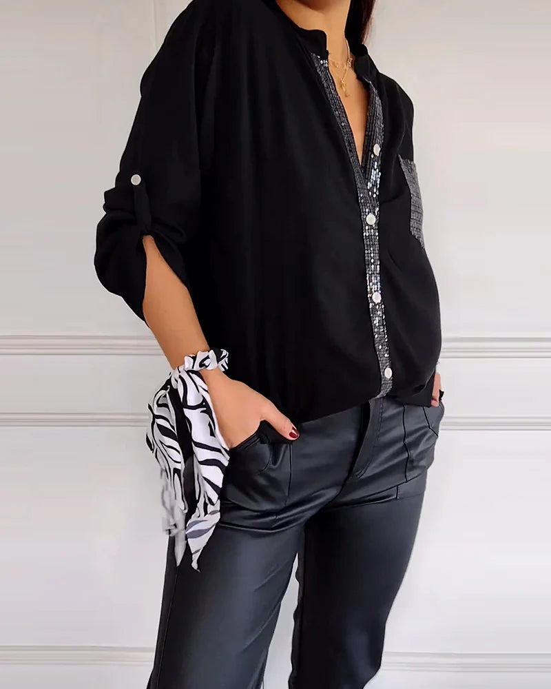 Isabelle – Casual Brick Print Shirt with Sequin