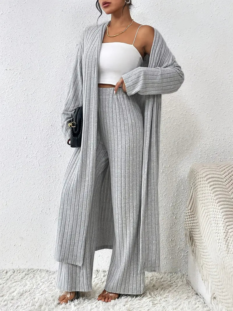 Tobiemira - Cardigan and Straight Leg Pants Set