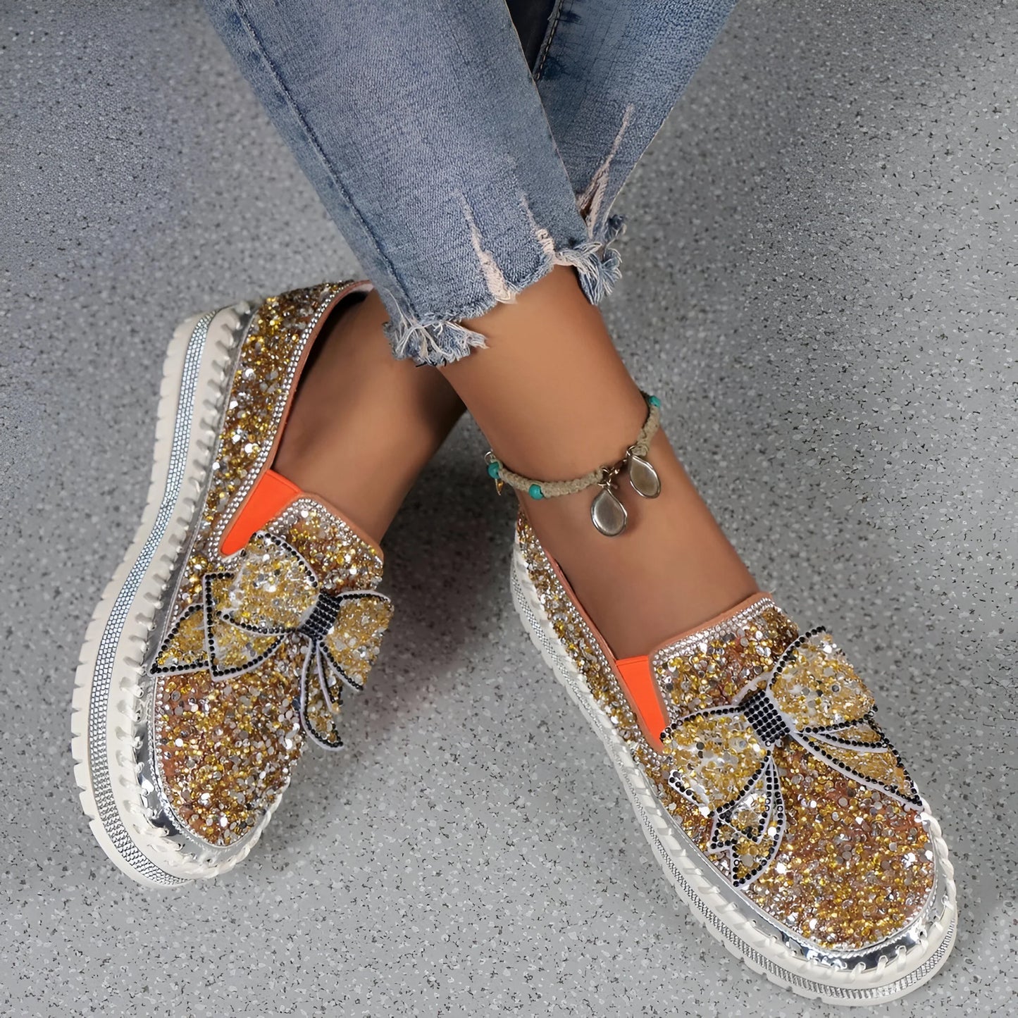 Isabeau – Rhinestone Bow Embellished Casual Loafers