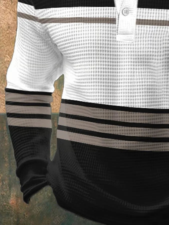 Etienne – Men's Contrast Panel Long-Sleeve Polo