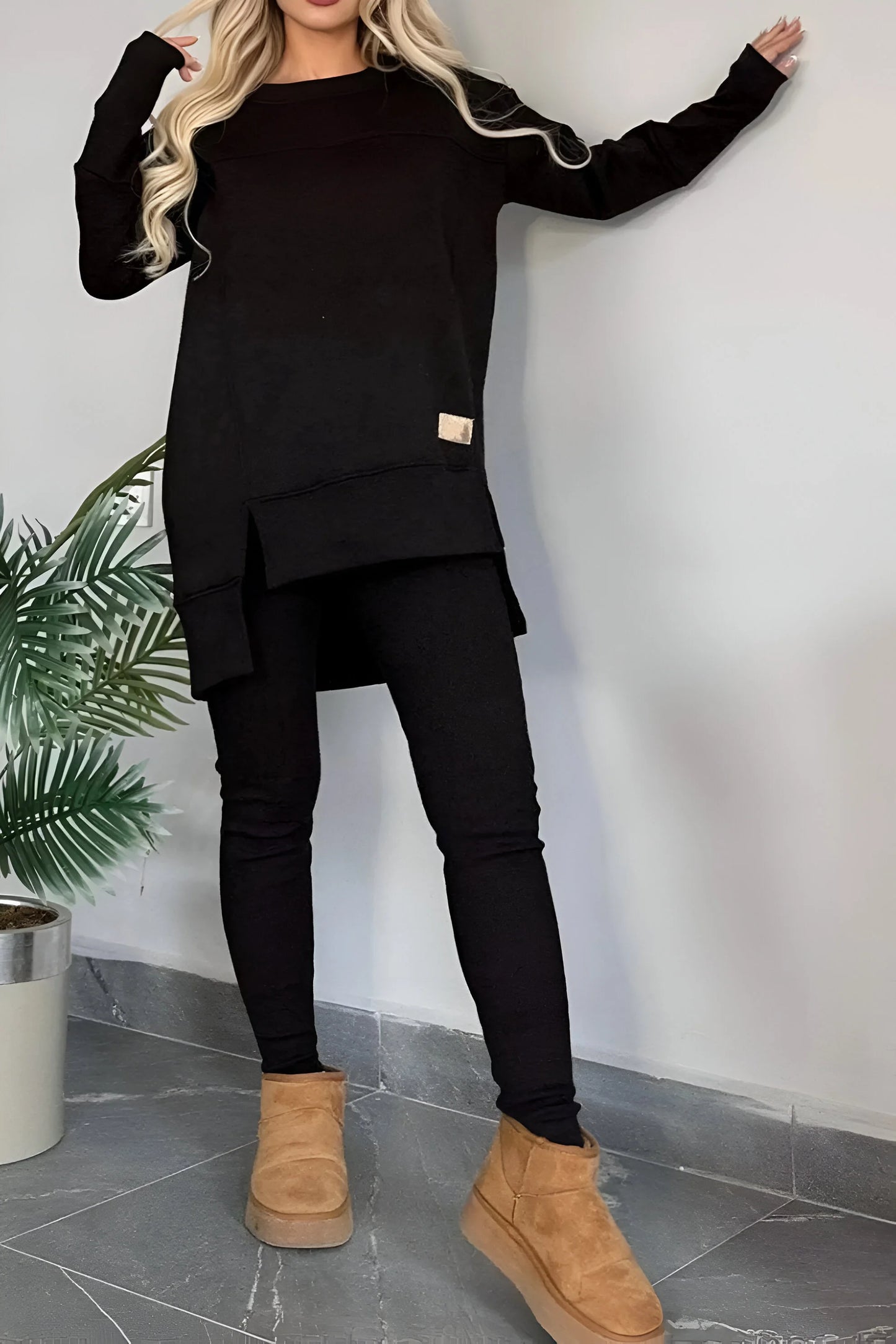 Marie - Slit High-Low Sweatshirt & Bodycon Pants Set
