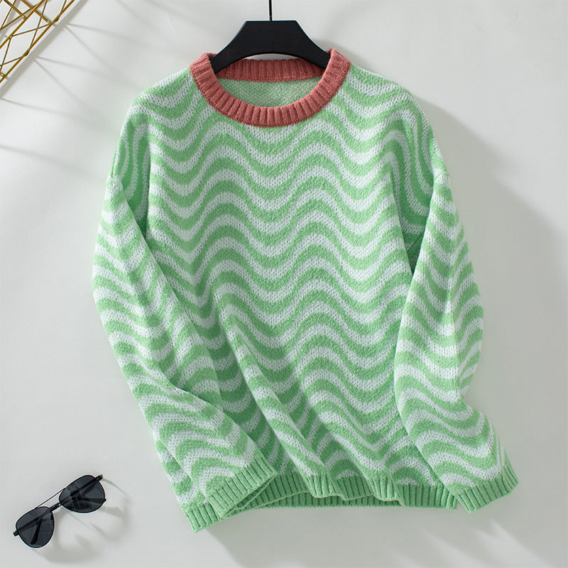Dorthe – Sweater with Wavy Knit Pattern and Contrast Collar