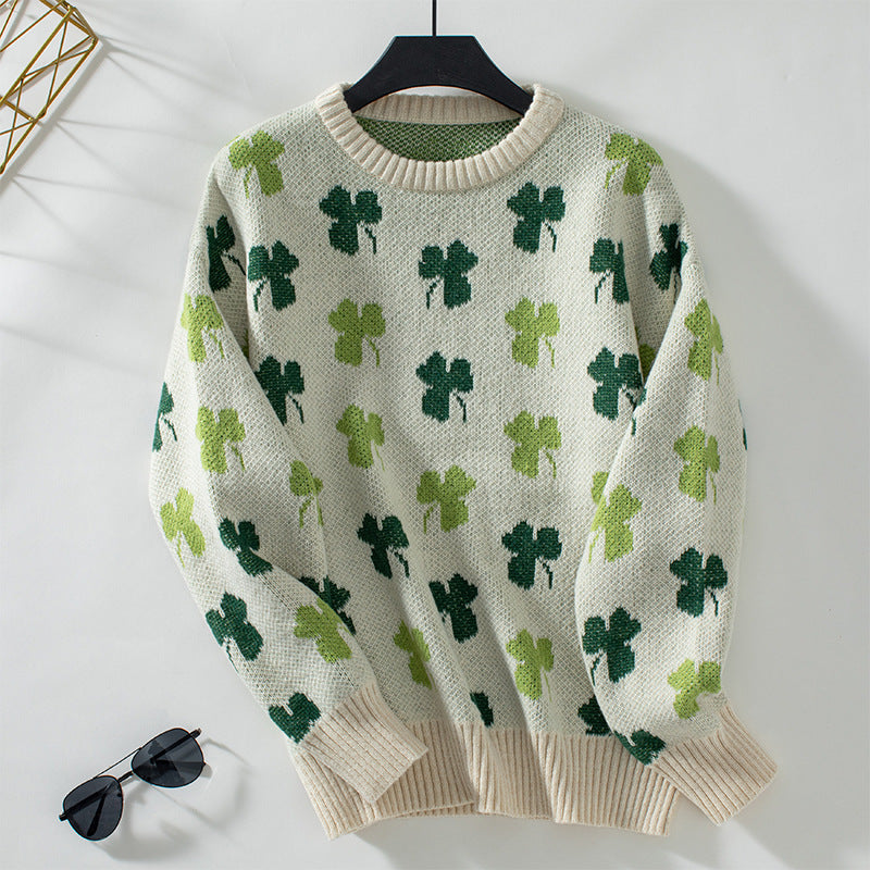 Vennela - Knit Sweater with Lucky Clover Pattern