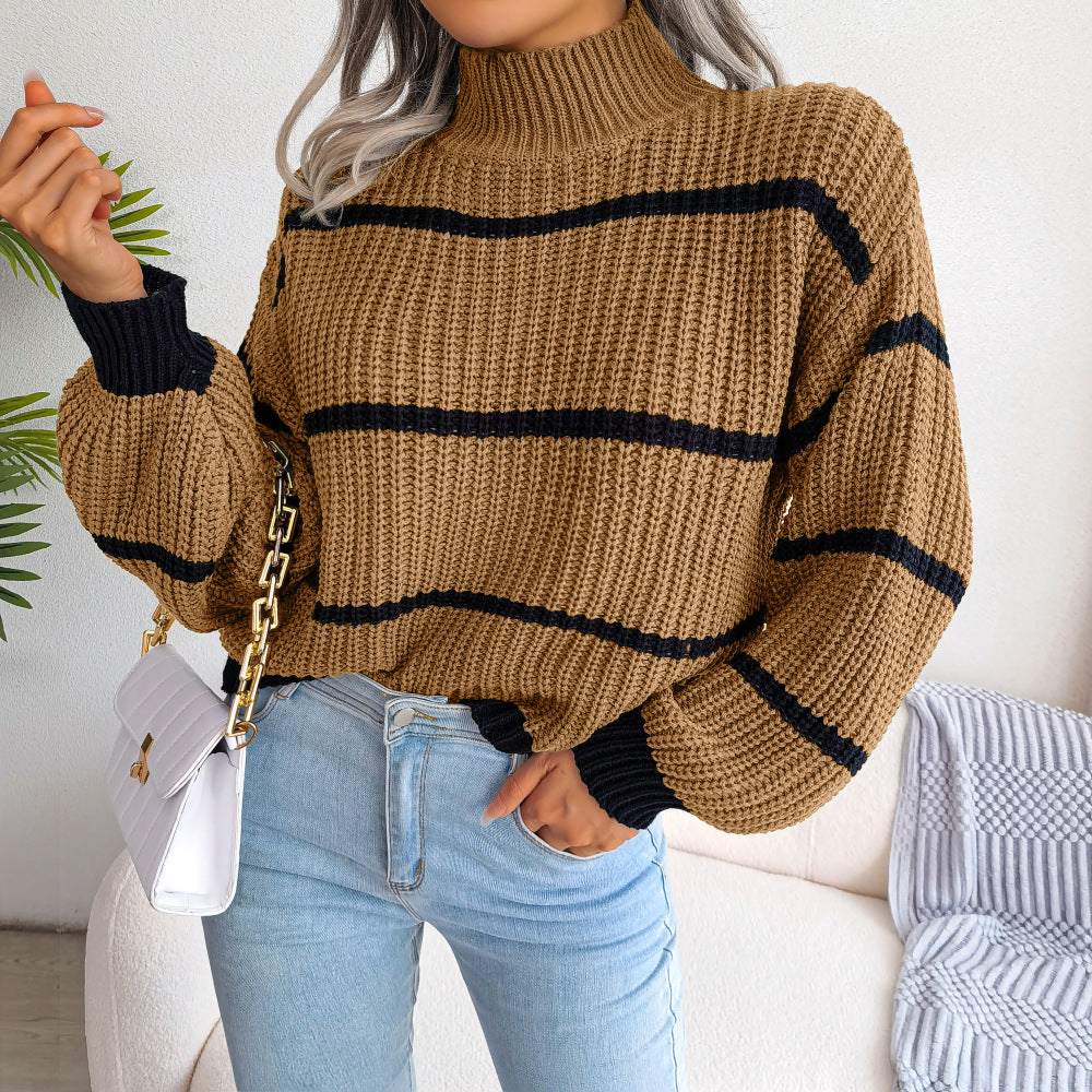 Sigrid – Turtleneck Sweater with Striped Sleeves