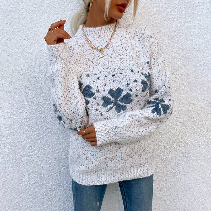 Ragnhild - Knit Sweater with Four-Leaf Clover Pattern