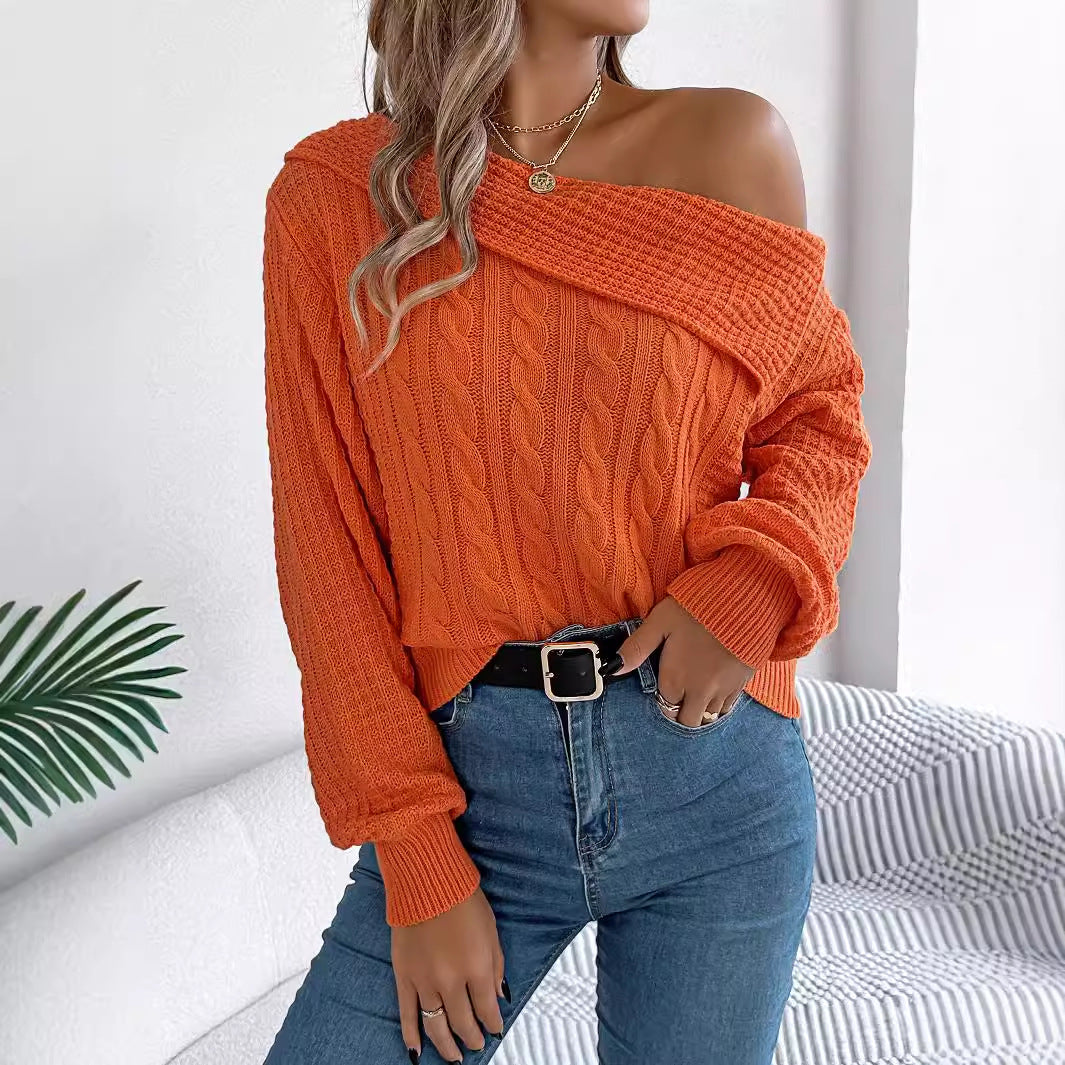 Mildrid – Sweater with Cable Knit on One Shoulder