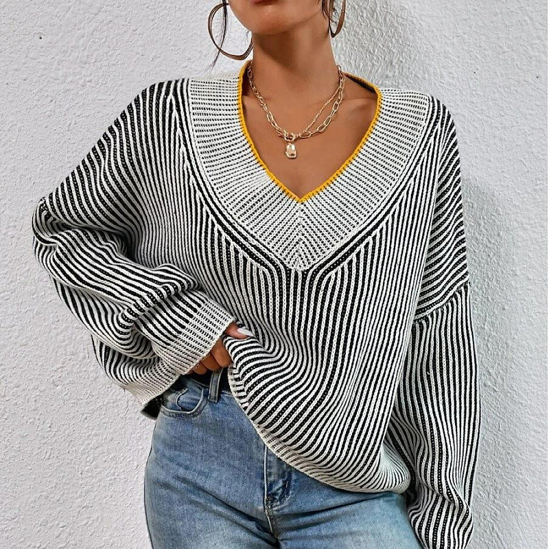 Lina – Striped V-Neck Sweater