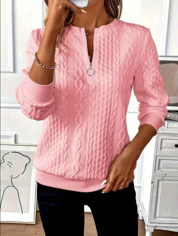 Sabine – Chic Cable Knit Zip-Up Sweater