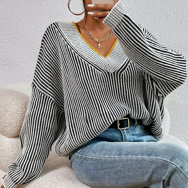 Lina – Striped V-Neck Sweater