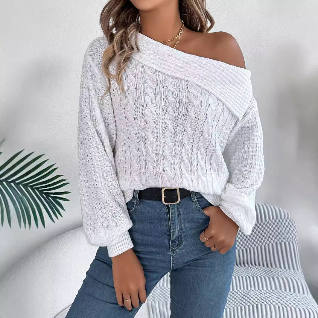 Mildrid – Sweater with Cable Knit on One Shoulder