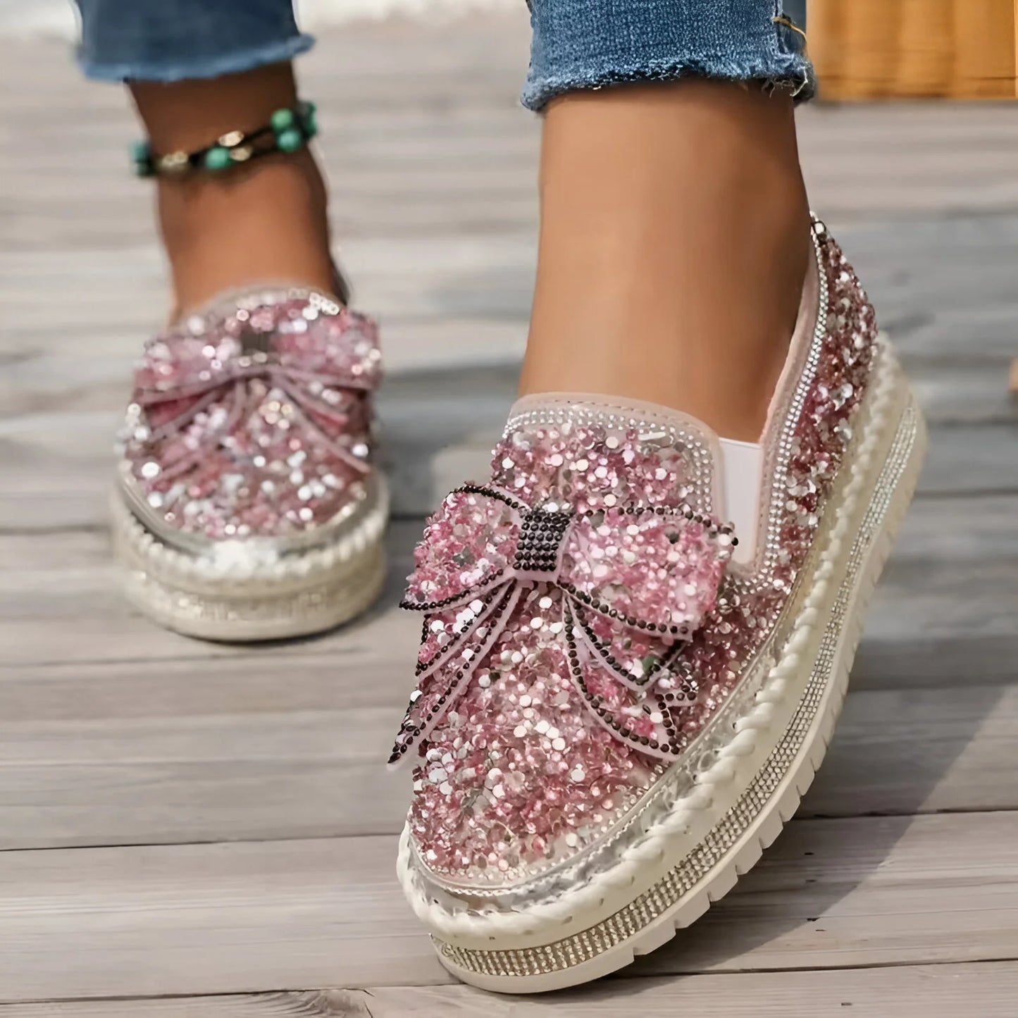 Isabeau – Rhinestone Bow Embellished Casual Loafers