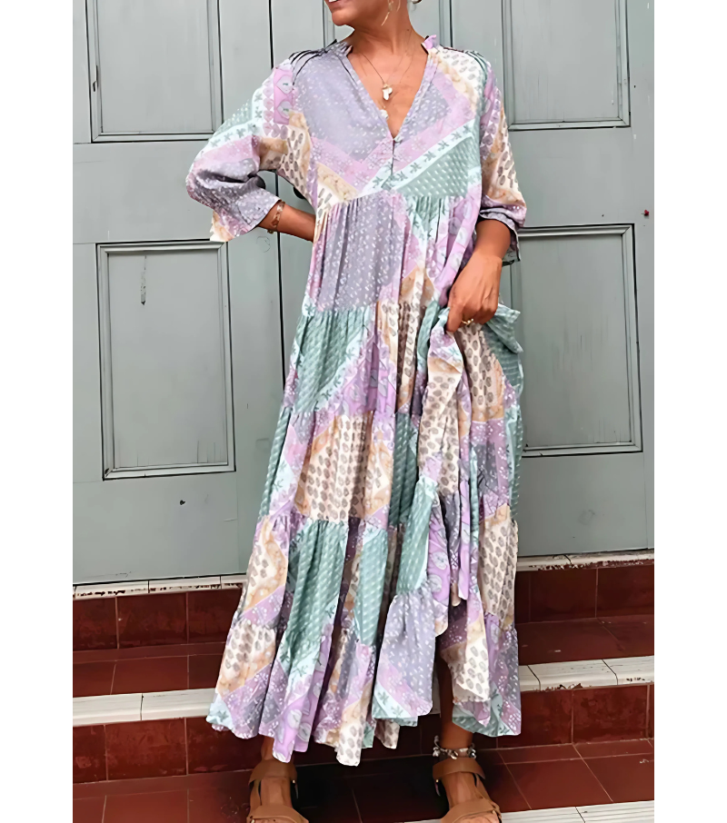 Arah - Vintage Bohemian Tiered Maxi Dress