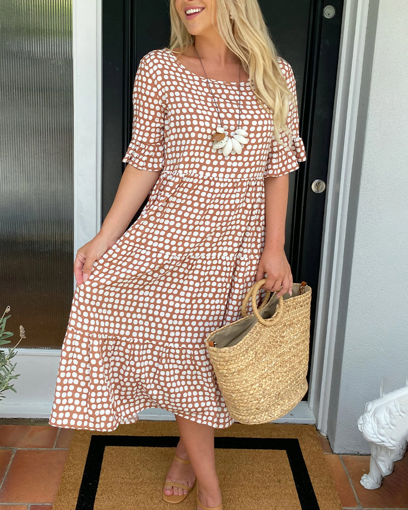 Anastasia - Midi Dress with Round Neck and Polka Dot Print