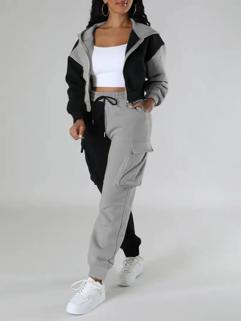 Włodzimira - Color Block Casual Two-Piece Set