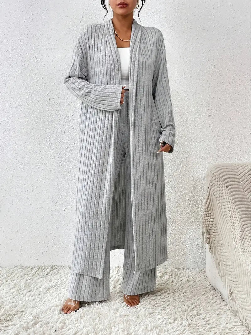 Tobiemira - Cardigan and Straight Leg Pants Set