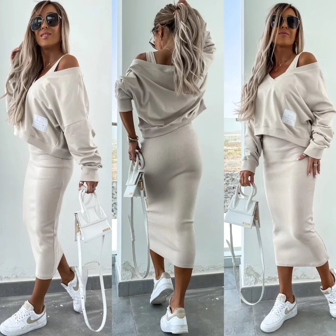 Aglaé – Bold & Elegant Midi Dress with Oversized Sweatshirt