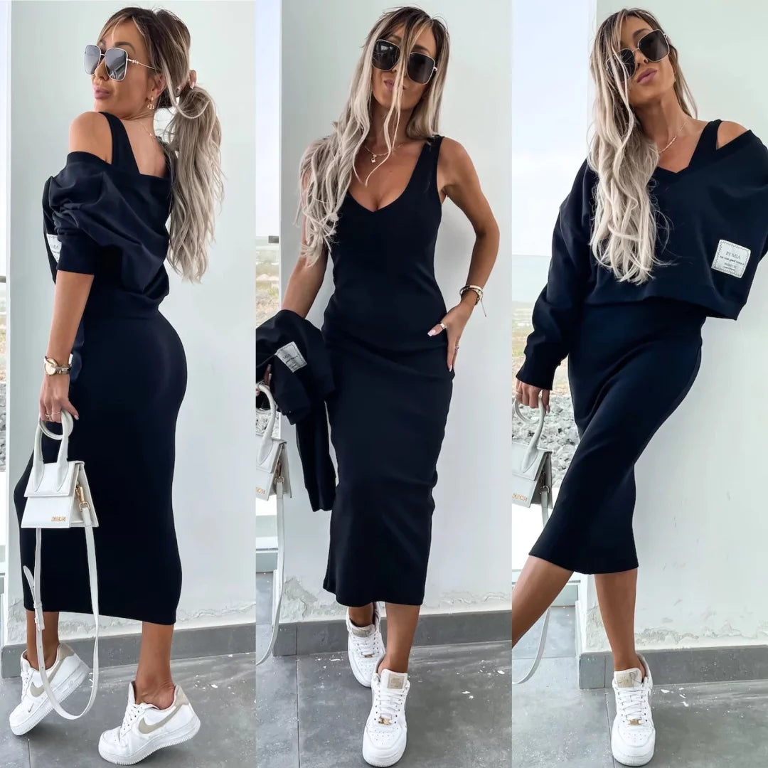 Aglaé – Bold & Elegant Midi Dress with Oversized Sweatshirt