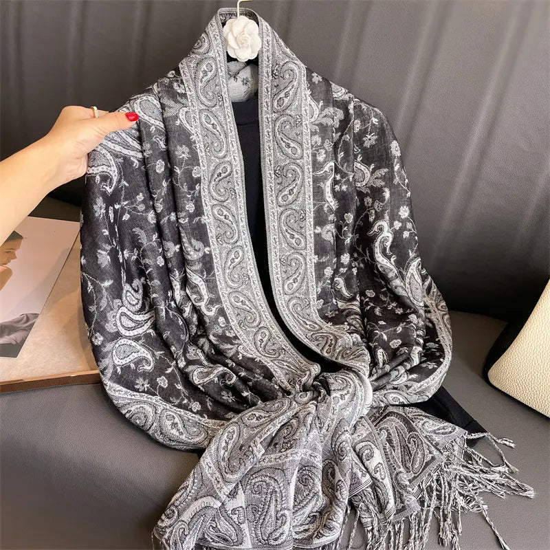 Luna-2025 Embroidered Cashmere Pashmina Shawl – Warm, Stylish & Elegant