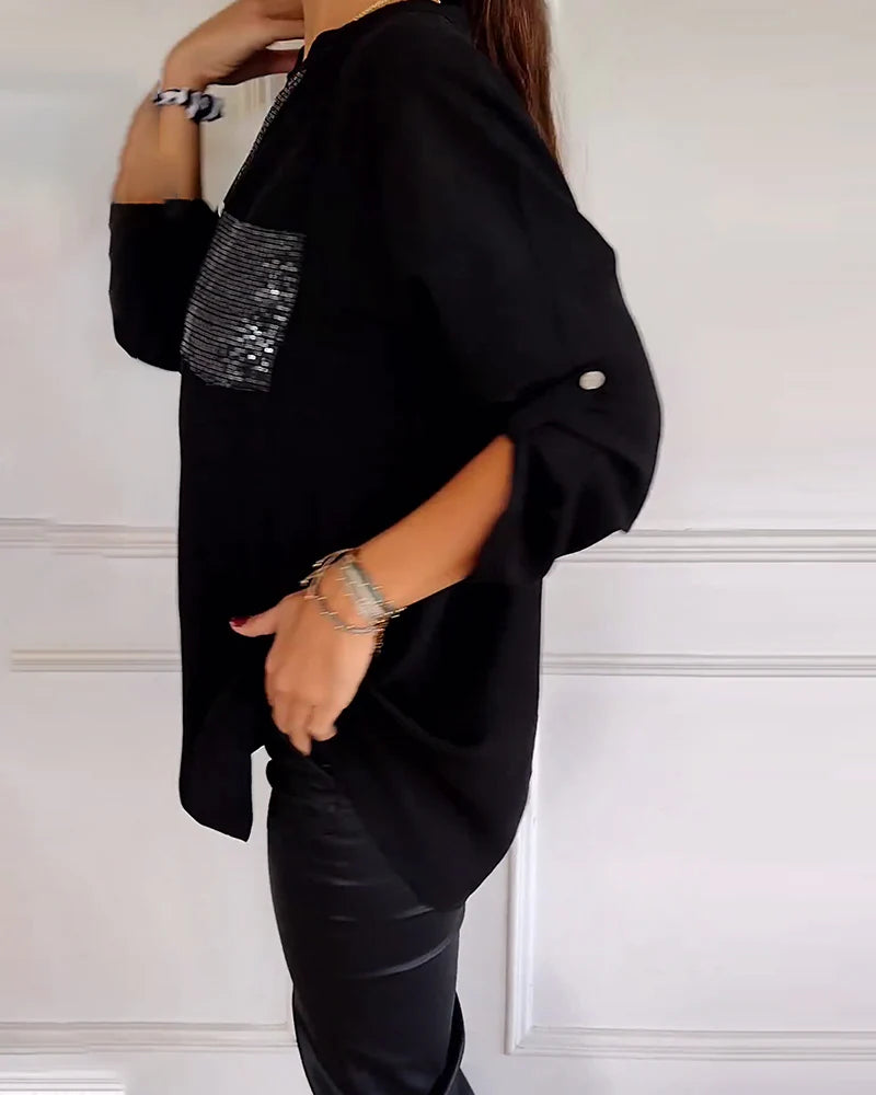 Isabelle – Casual Brick Print Shirt with Sequin