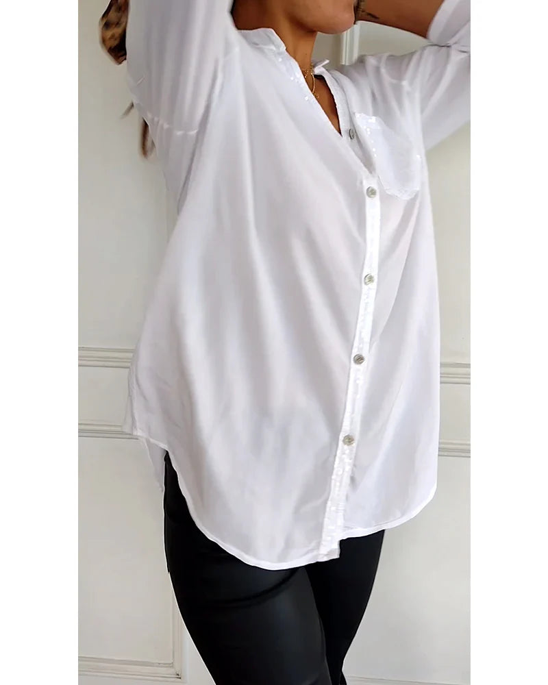 Isabelle – Casual Brick Print Shirt with Sequin